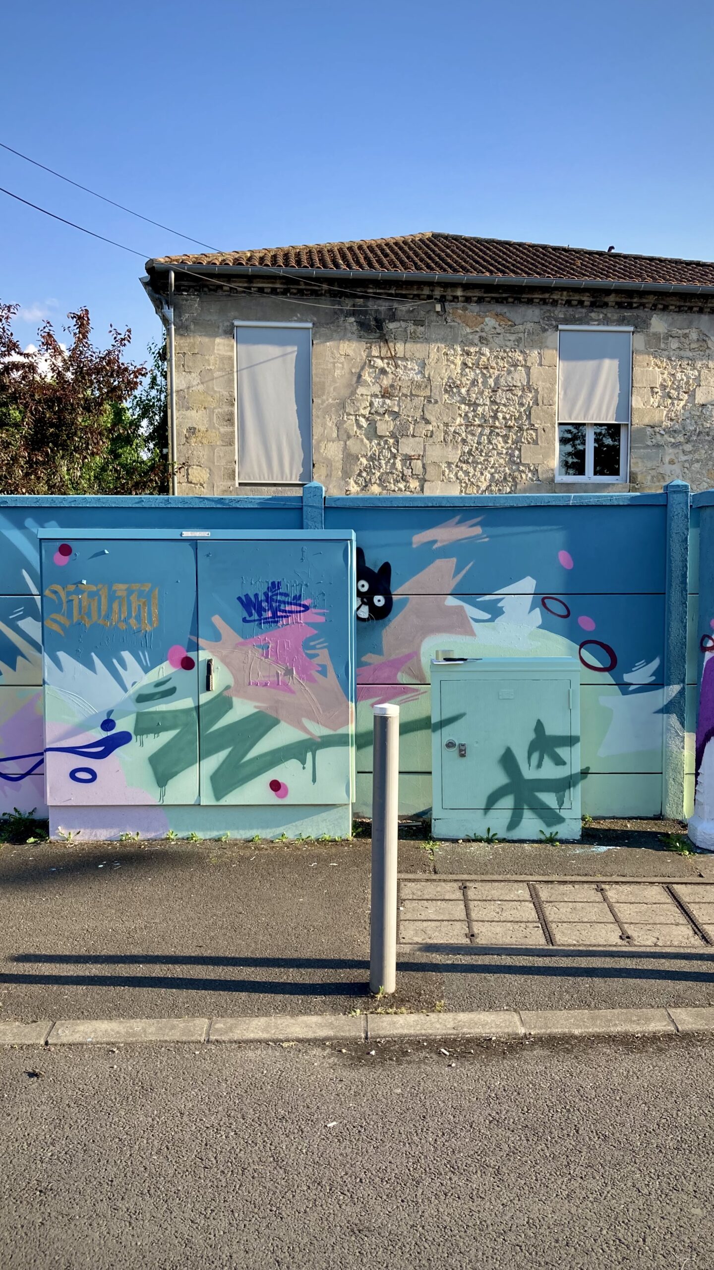 Armoires fibre et électrique décorées graffiti street art Cenon