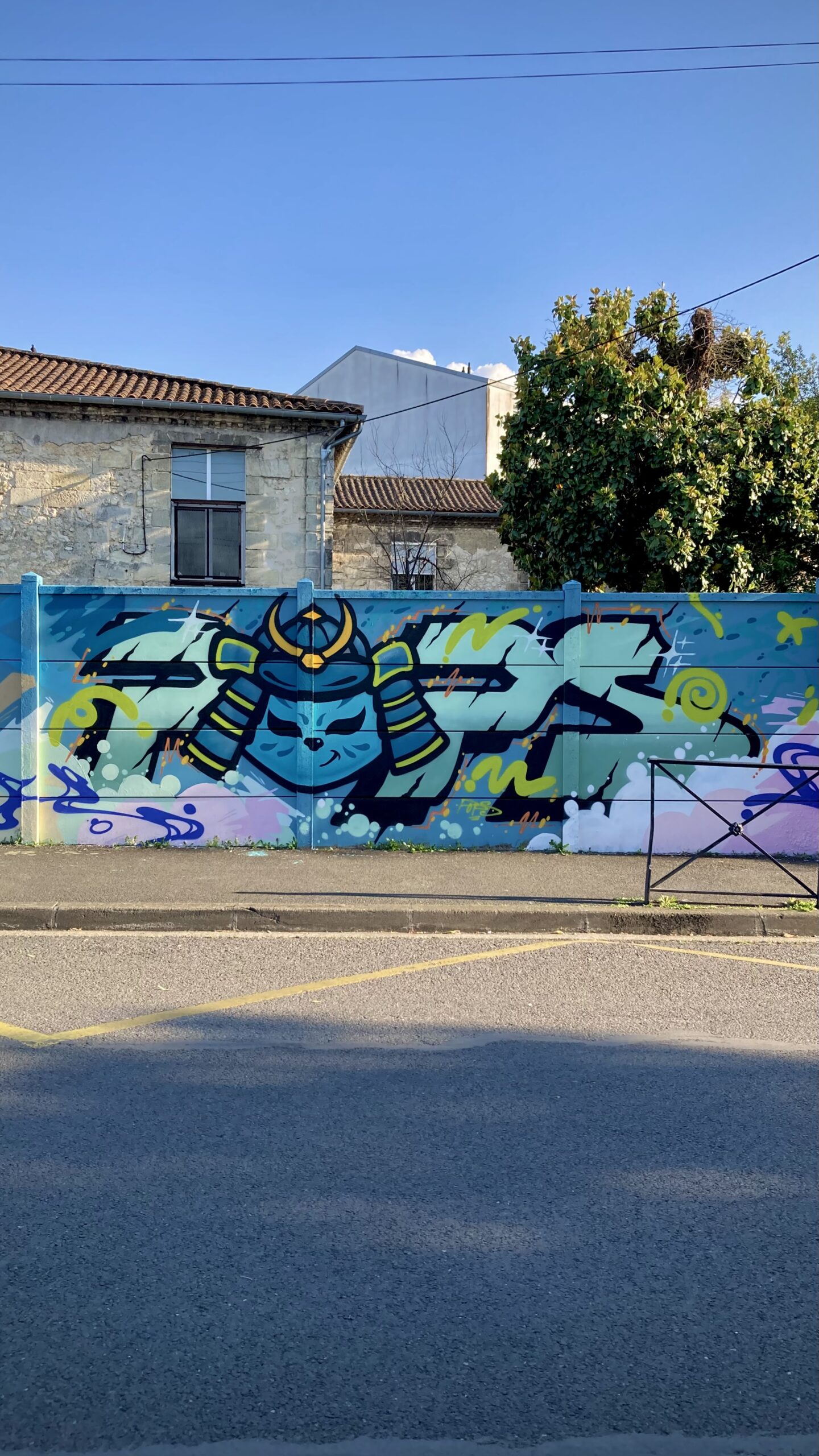 Graffiti Pops chat samouraï Chamouraï mur street art Cenon