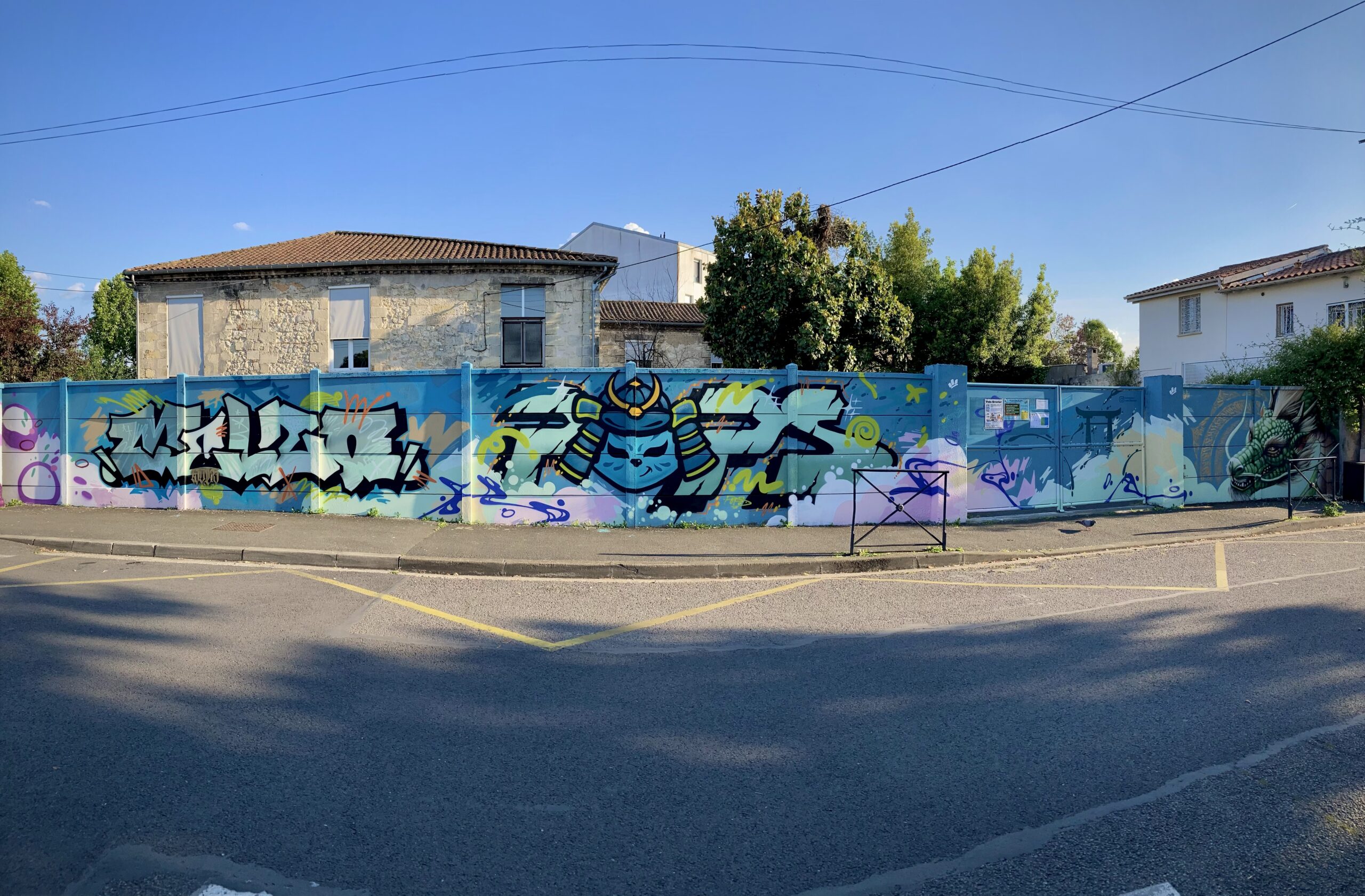 Panorama fresque street art Cenon 43m SLATE 25 graffiti collectif