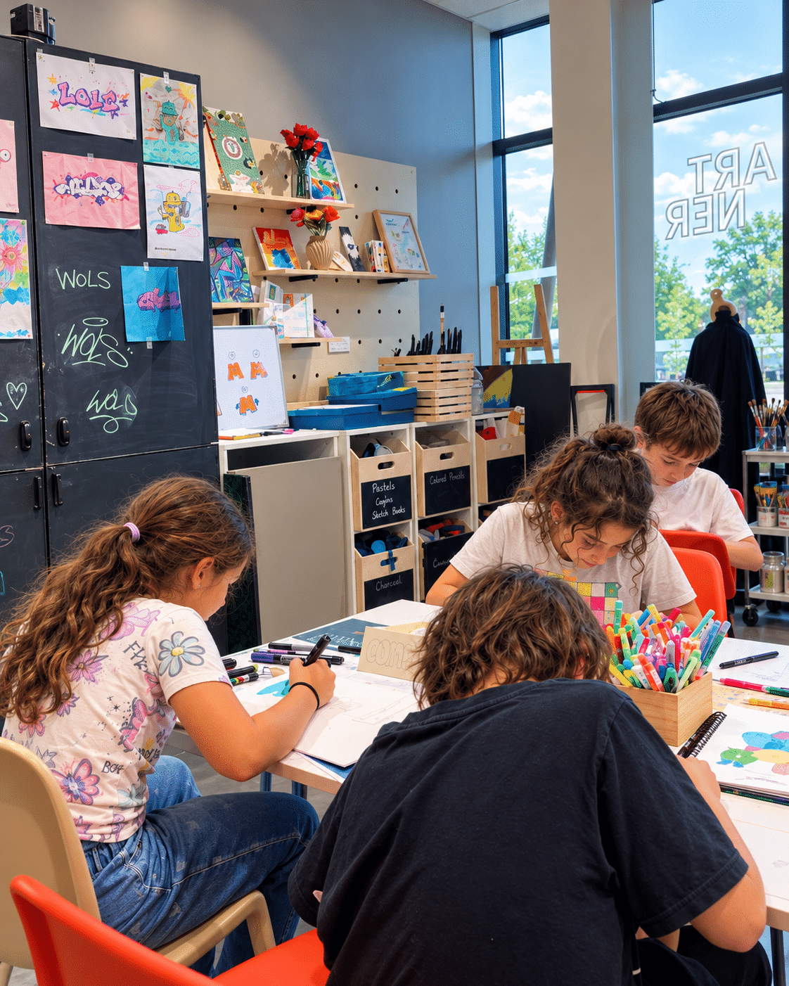 Des enfants découvrent le sketch et le lettrage graffiti lors d'un atelier gratuit animé par MEL20 du collectif WOLS chez Cultura, le 3 octobre 2026.