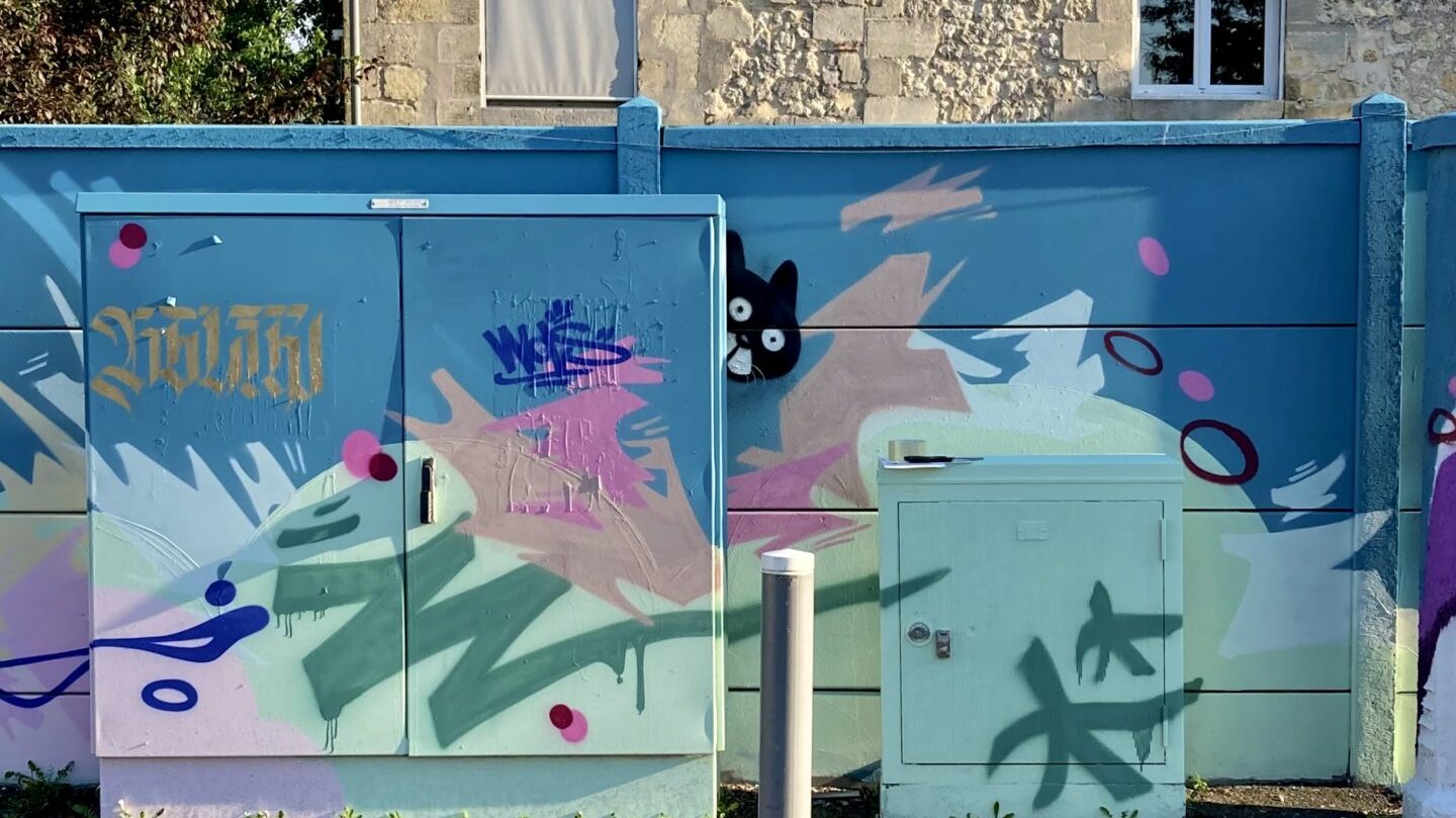 Armoires fibre et électrique décorées graffiti street art Cenon