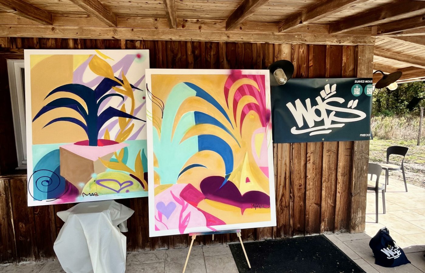 Deux œuvres réalisées en live painting par Mabo du collectif WOLS lors d’un team building PRO BTP à Pessac