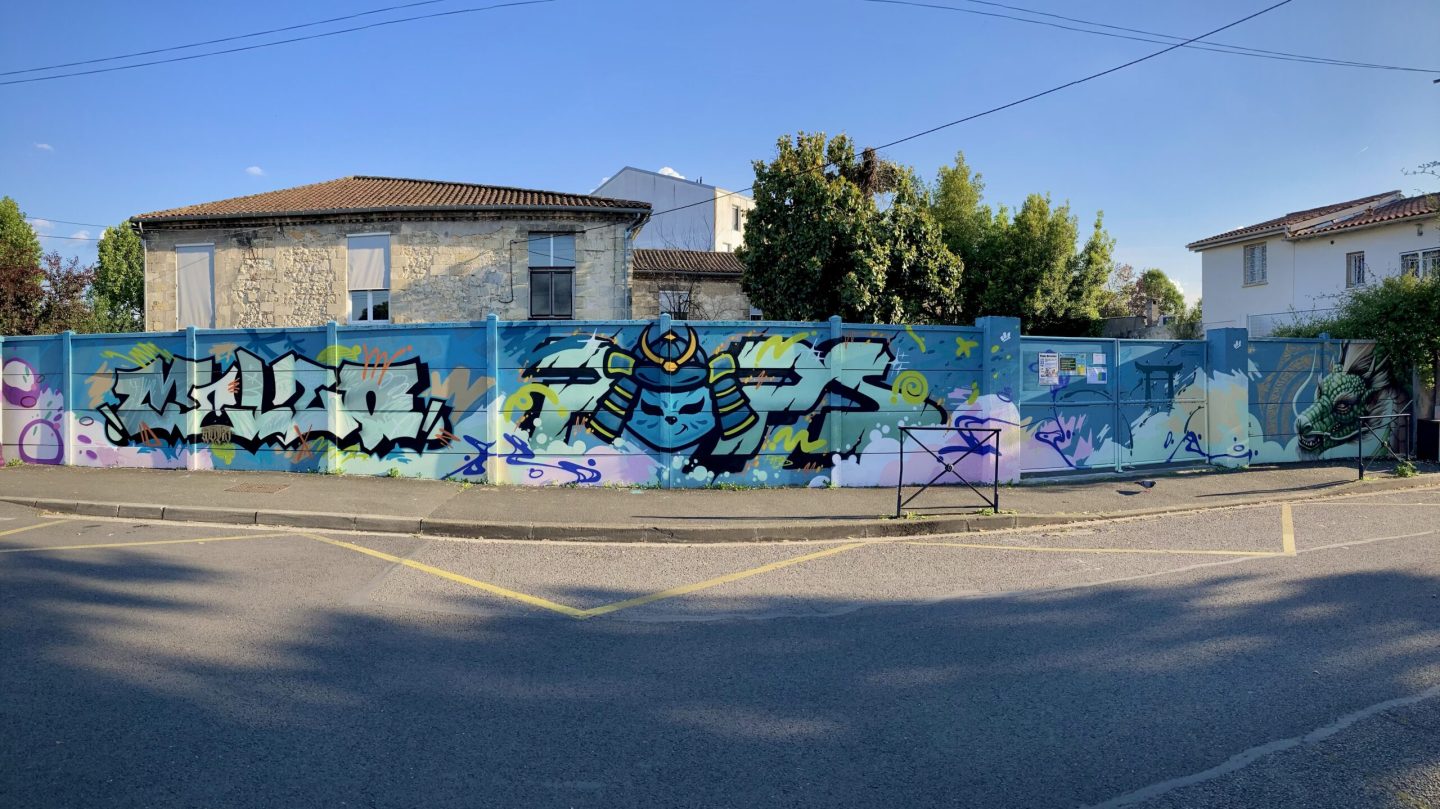 Panorama fresque street art Cenon 43m SLATE 25 graffiti collectif